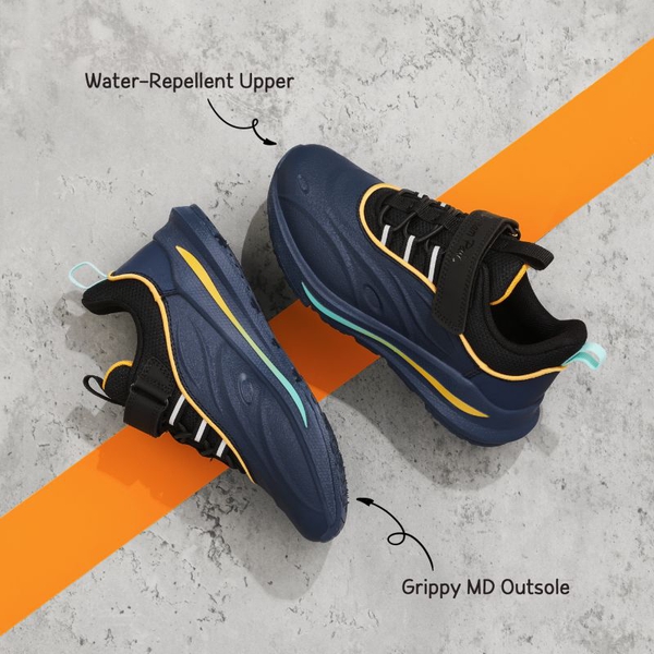 [DuraPlay Flex] Kids Protective High-Density Upper Running Shoes with Reflective Tape - DARK BLUE BLACK - 5